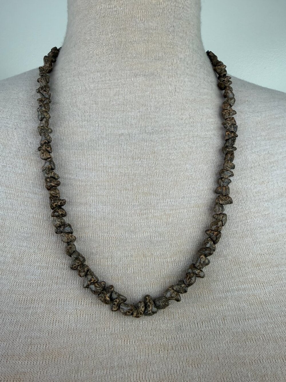 Vintage Bird Pottery Necklace Folk Art Oaxaca Mexico 27" Unique Carved